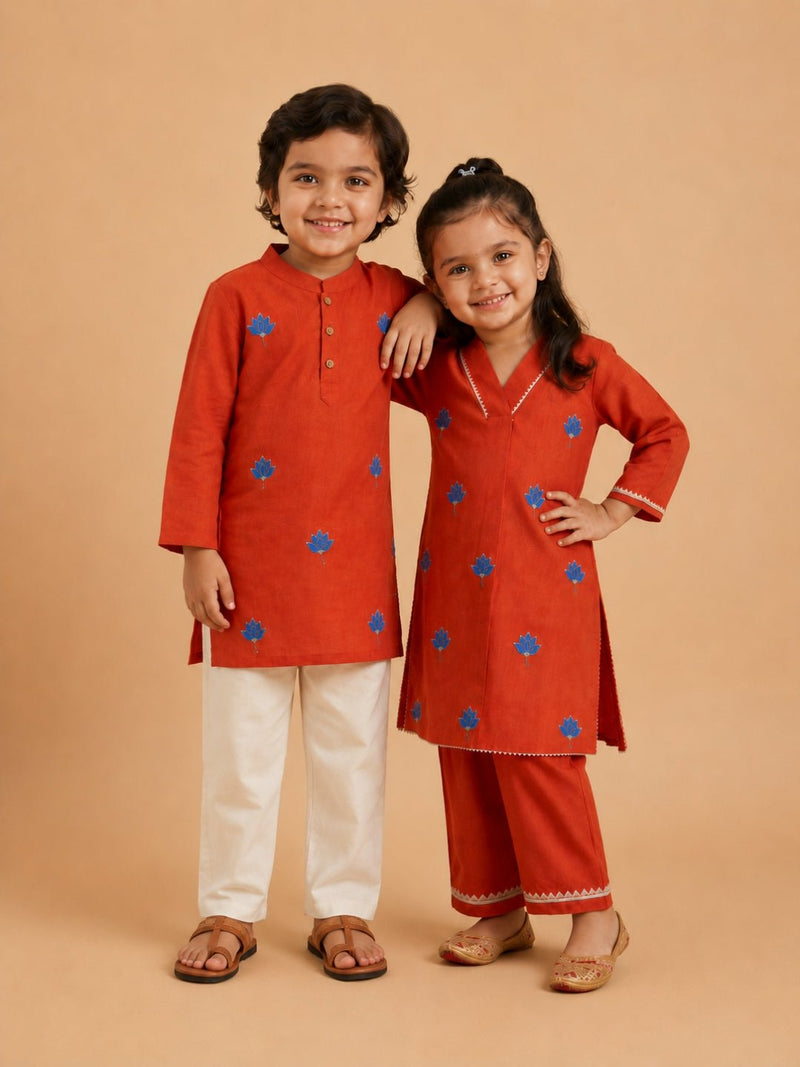 Ethnic Set-Avani Vatika Girls Kurta Set with Boys Kurta Pajama Set