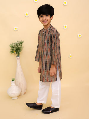 Ethnic Set-Black Kalamkari Girls Lehenga Set with Boys Kurta Set - Twinning Combo