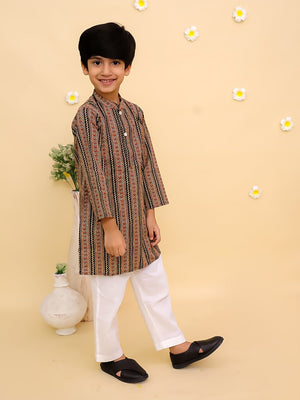Ethnic Set-Black Kalamkari Girls Lehenga Set with Boys Kurta Set - Twinning Combo