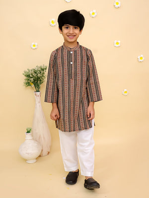 Ethnic Set-Black Kalamkari Girls Lehenga Set with Boys Kurta Set - Twinning Combo