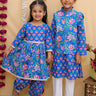 Ethnic Set - Blue Royal Floral Girls Kurta Set with Blue Royale Boys Jacket And Kurta Pajama Set - KES2 - BRFGBF