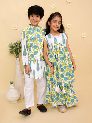 Ethnic Set - Emeraluxe Girls Anarkali Kurta Sharara Set and Boys Jacket And Kurta Pajama Set - KES2 - EMRLGSBJ