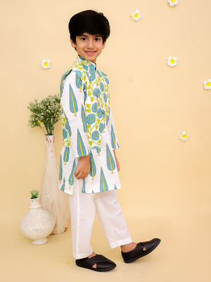 Ethnic Set-Emeraluxe Girls Anarkali Kurta Sharara Set with Boys Jacket And Kurta Pajama Set - Twinning Combo
