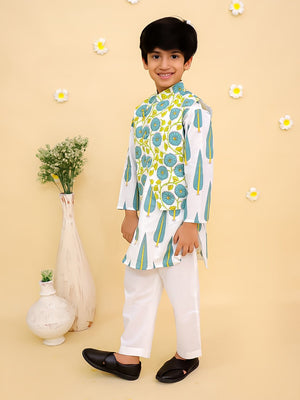 Ethnic Set-Emeraluxe Girls Anarkali Kurta Sharara Set with Boys Jacket And Kurta Pajama Set - Twinning Combo