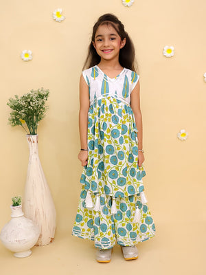 Ethnic Set-Emeraluxe Girls Anarkali Kurta Sharara Set with Boys Jacket And Kurta Pajama Set - Twinning Combo