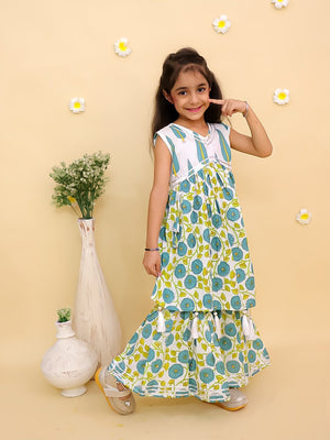 Ethnic Set-Emeraluxe Girls Anarkali Kurta Sharara Set with Boys Jacket And Kurta Pajama Set - Twinning Combo
