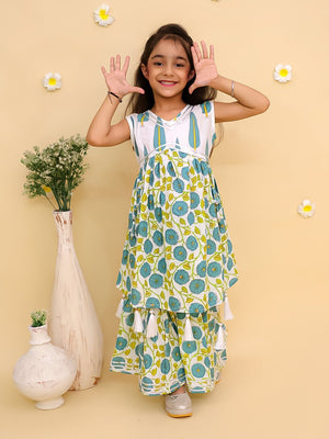 Ethnic Set-Emeraluxe Girls Anarkali Kurta Sharara Set with Boys Jacket And Kurta Pajama Set - Twinning Combo