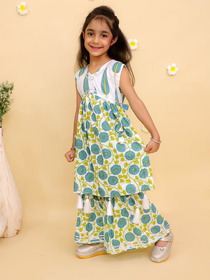 Ethnic Set-Emeraluxe Girls Anarkali Kurta Sharara Set with Boys Jacket And Kurta Pajama Set - Twinning Combo