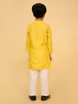 Ethnic Set - Golden Hour Boys Silk Kurta Pajama Set with Girls Anarkali Sharara Set - KES2 - GHBGHG