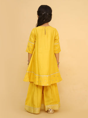 Ethnic Set - Golden Hour Boys Silk Kurta Pajama Set with Girls Anarkali Sharara Set - KES2 - GHBGHG