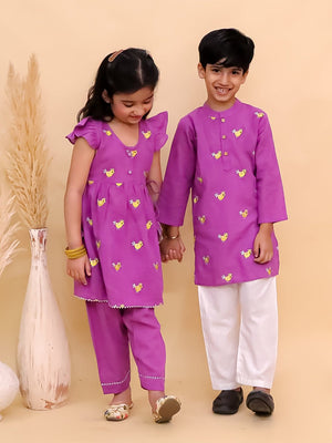 Ethnic Set - Jhilmil Girls Kurta Pajama Set with Tweet Dreams Boys Kurta Pajama Set - KES - BK - JLGKTDBK