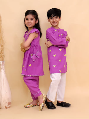 Ethnic Set - Jhilmil Girls Kurta Pajama Set with Tweet Dreams Boys Kurta Pajama Set - KES - BK - JLGKTDBK
