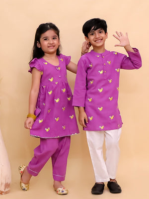 Ethnic Set - Jhilmil Girls Kurta Pajama Set with Tweet Dreams Boys Kurta Pajama Set - KES - BK - JLGKTDBK