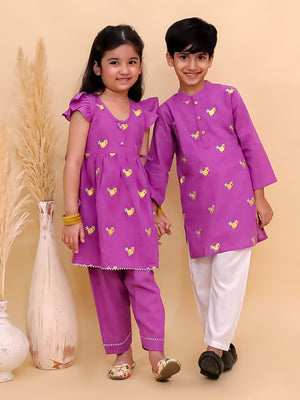 Ethnic Set - Jhilmil Girls Kurta Pajama Set with Tweet Dreams Boys Kurta Pajama Set - KES - BK - JLGKTDBK