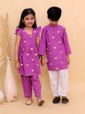 Ethnic Set - Jhilmil Girls Kurta Pajama Set with Tweet Dreams Boys Kurta Pajama Set - KES - BK - JLGKTDBK