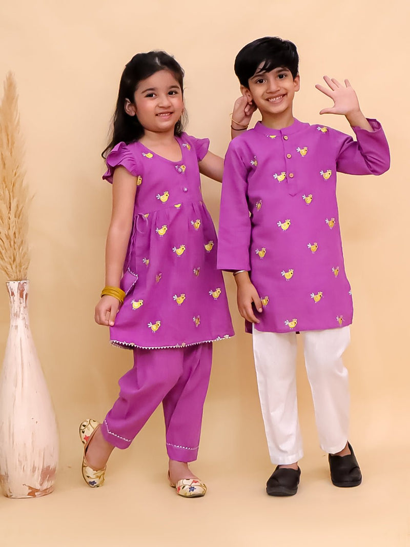 Jhilmil Girls Kurta Pajama Set with Tweet Dreams Boys Kurta Pajama Set- Ethnic Combo