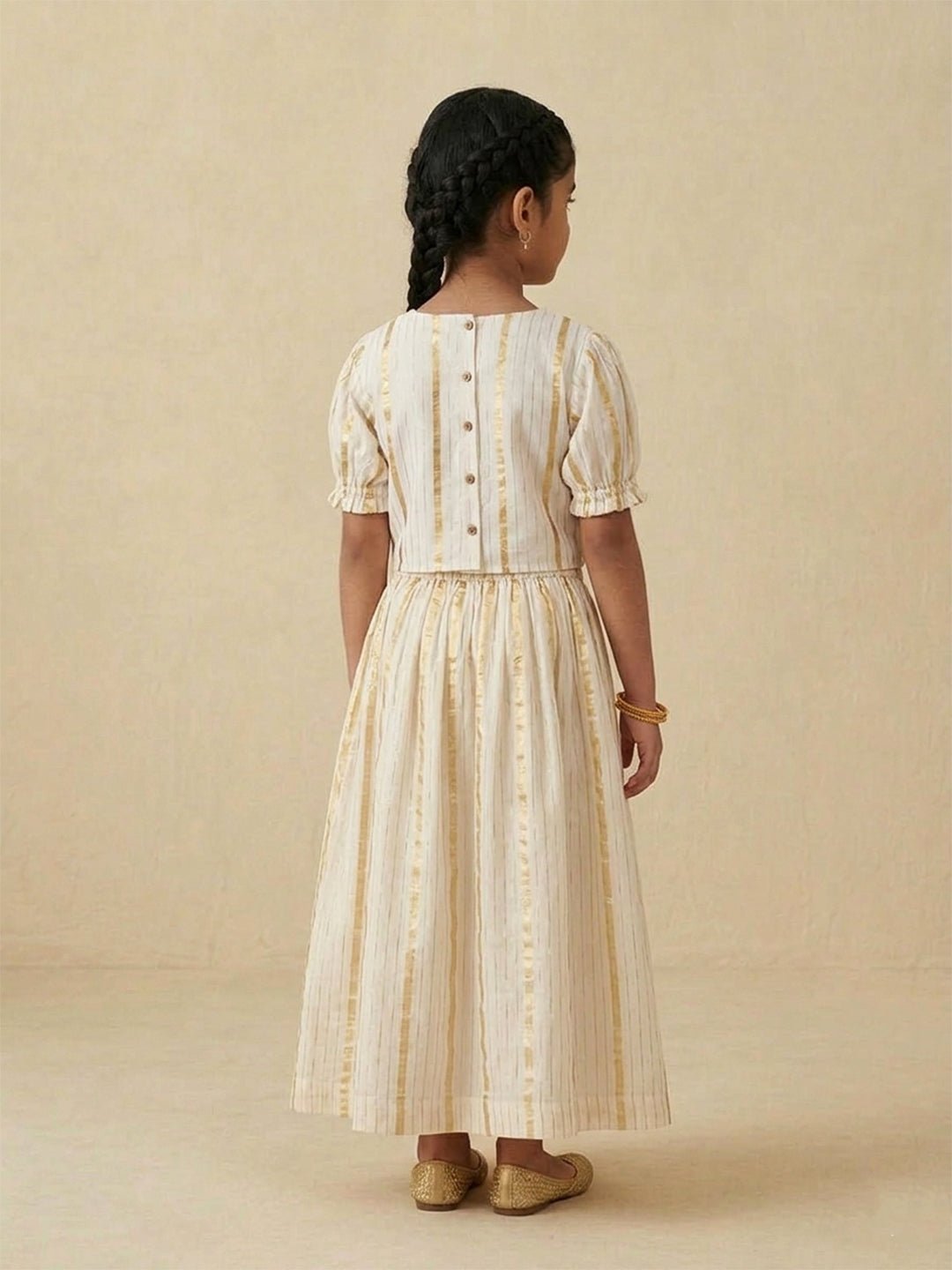 Ethnic Set - Kasavu Classic Boys Shirt with Velcro Dhoti & Girls Skirt Set - Twinning Combo