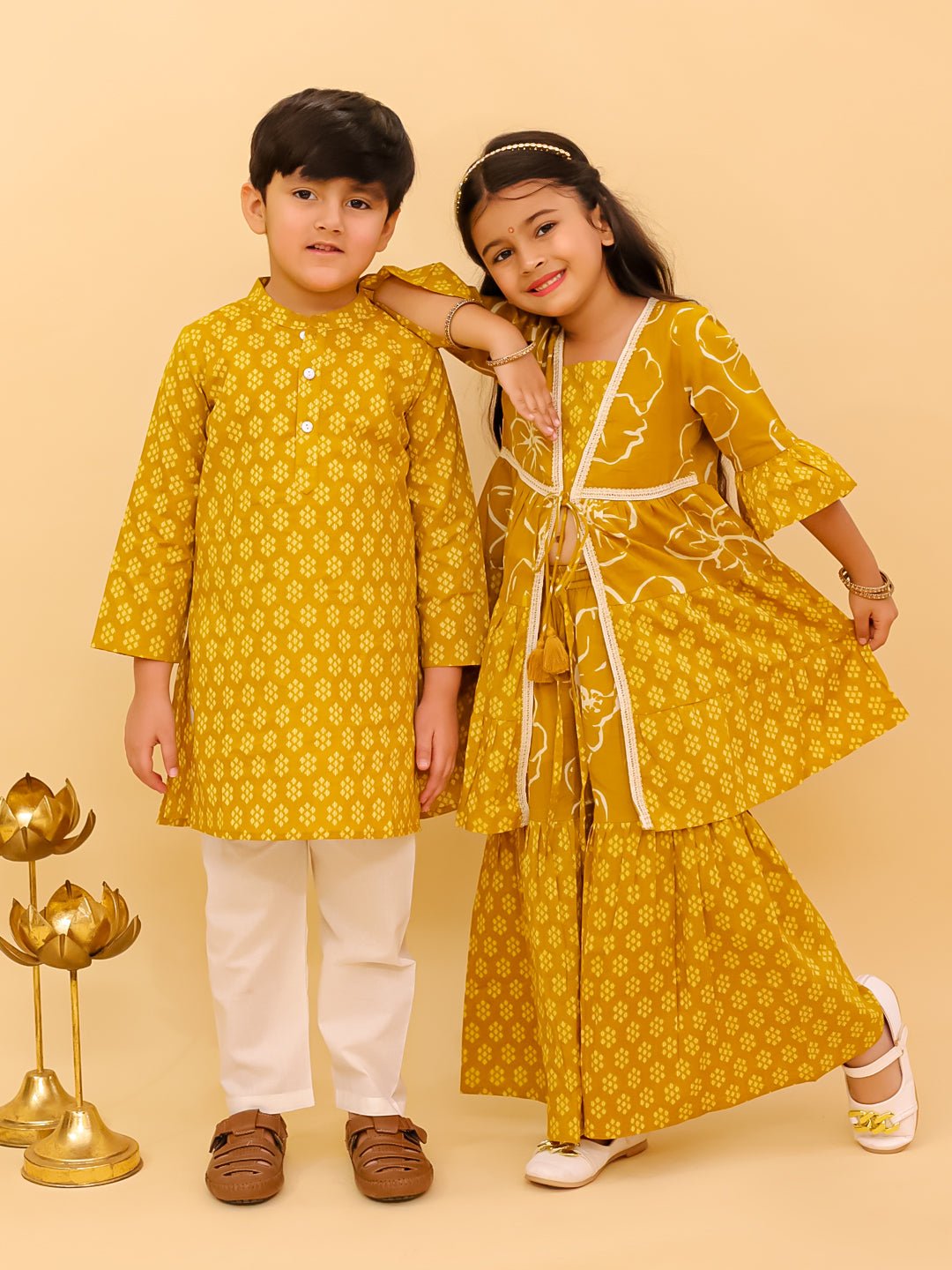 Ethnic Set - Mango Sorbet Boys Kurta Pajama and Girls Anarkali Set - KES - MSBKGAS