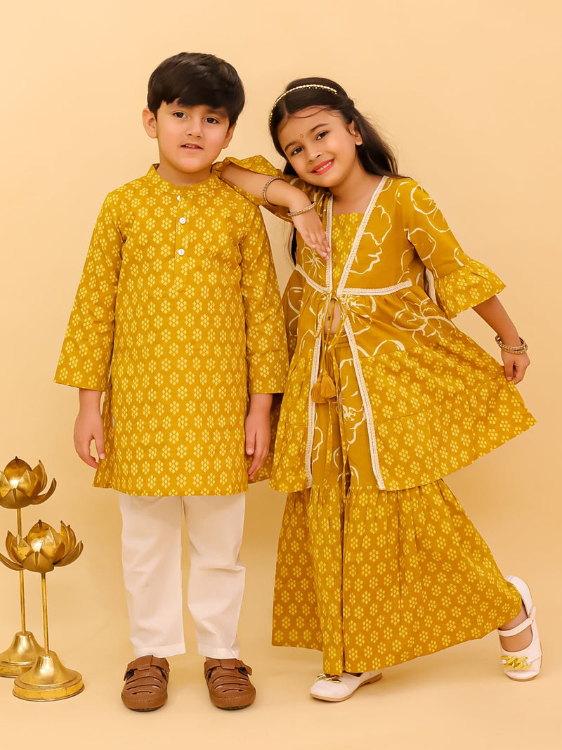 Ethnic Combo-Mango Sorbet Boys Kurta Pajama and Girls Anarkali Set