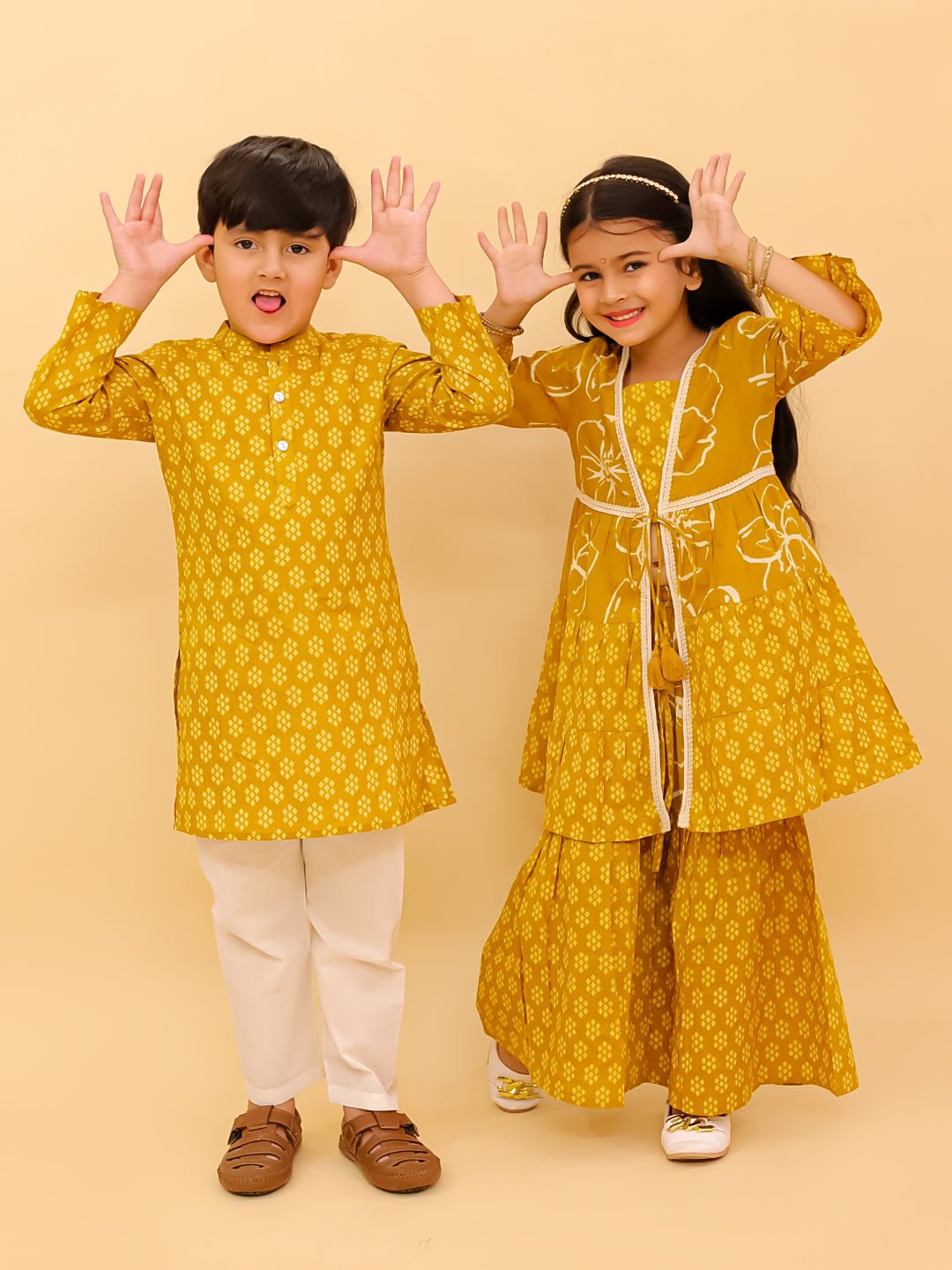 Ethnic Set - Mango Sorbet Boys Kurta Pajama and Girls Anarkali Set - KES - MSBKGAS