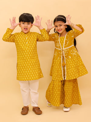 Ethnic Set - Mango Sorbet Boys Kurta Pajama and Girls Anarkali Set - KES - MSBKGAS