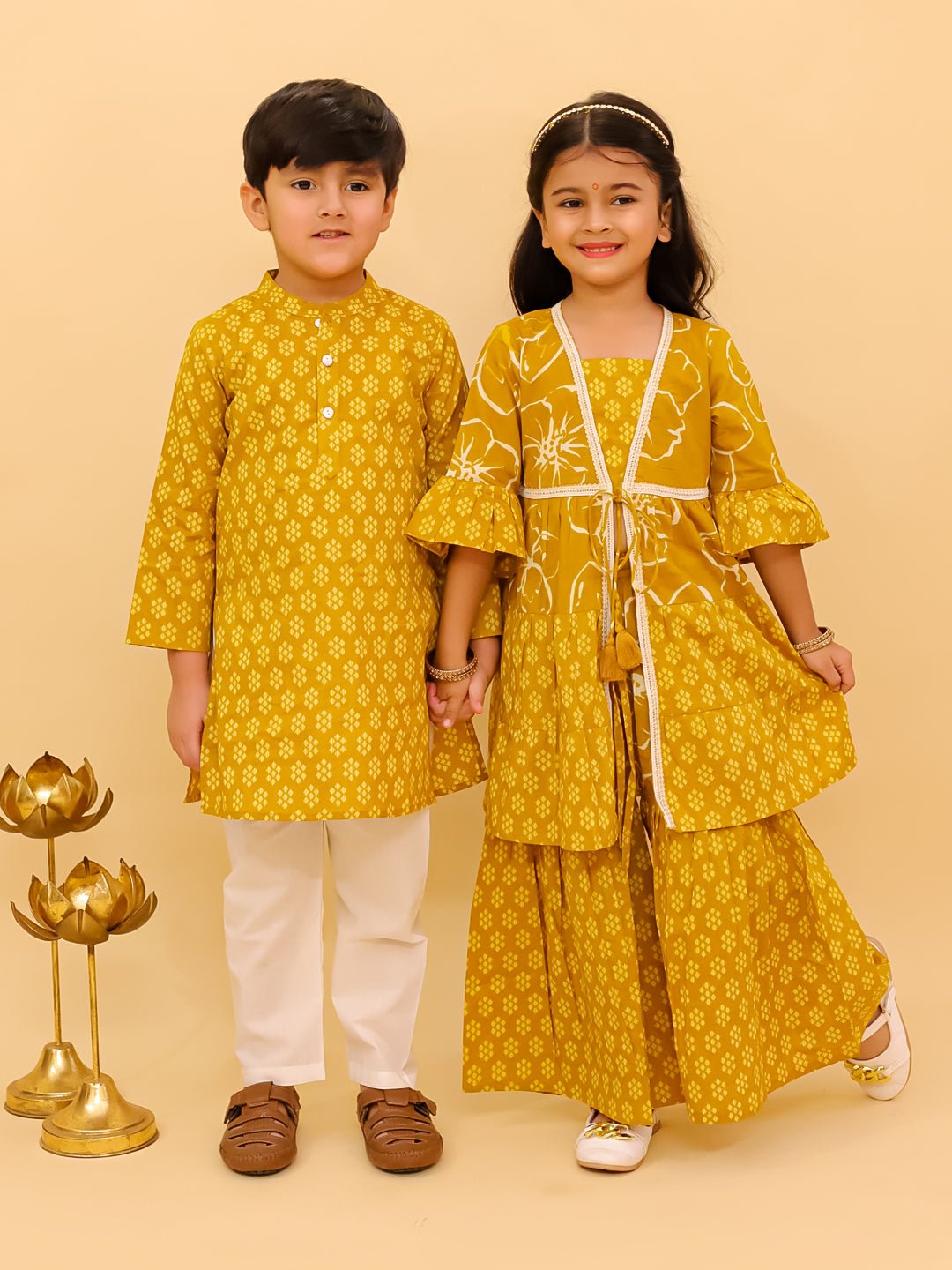 Ethnic Set - Mango Sorbet Boys Kurta Pajama and Girls Anarkali Set - KES - MSBKGAS