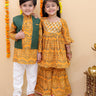 Ethnic Set - Marigold Mosaic Girls Anarkali Sharara Set with Boys Jacket And Kurta Pajama Set - KES2 - MGMFABJ