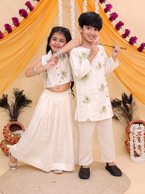 Ethnic Set - Mayur Dhaga Girls Lehenga Set and The Mor Edit Boys Kurta Set - KES - BK - DGLTBK