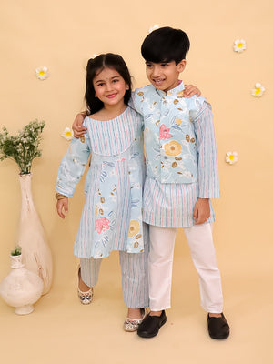 Ethnic Set - Megh Malhaar Girls Anarkali Kurta Set & Boys Jacket And Kurta Pajama Set - KES2 - MGMLGABJ