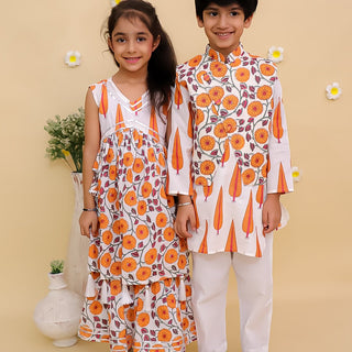 Ethnic Set - Narangi Girls Anarkali Kurta Sharara Set and Boys Jacket And Kurta Pajama Set - KES2 - NRNGSBJ