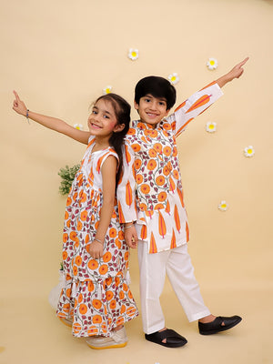 Ethnic Set - Narangi Girls Anarkali Kurta Sharara Set and Boys Jacket And Kurta Pajama Set - KES2 - NRNGSBJ