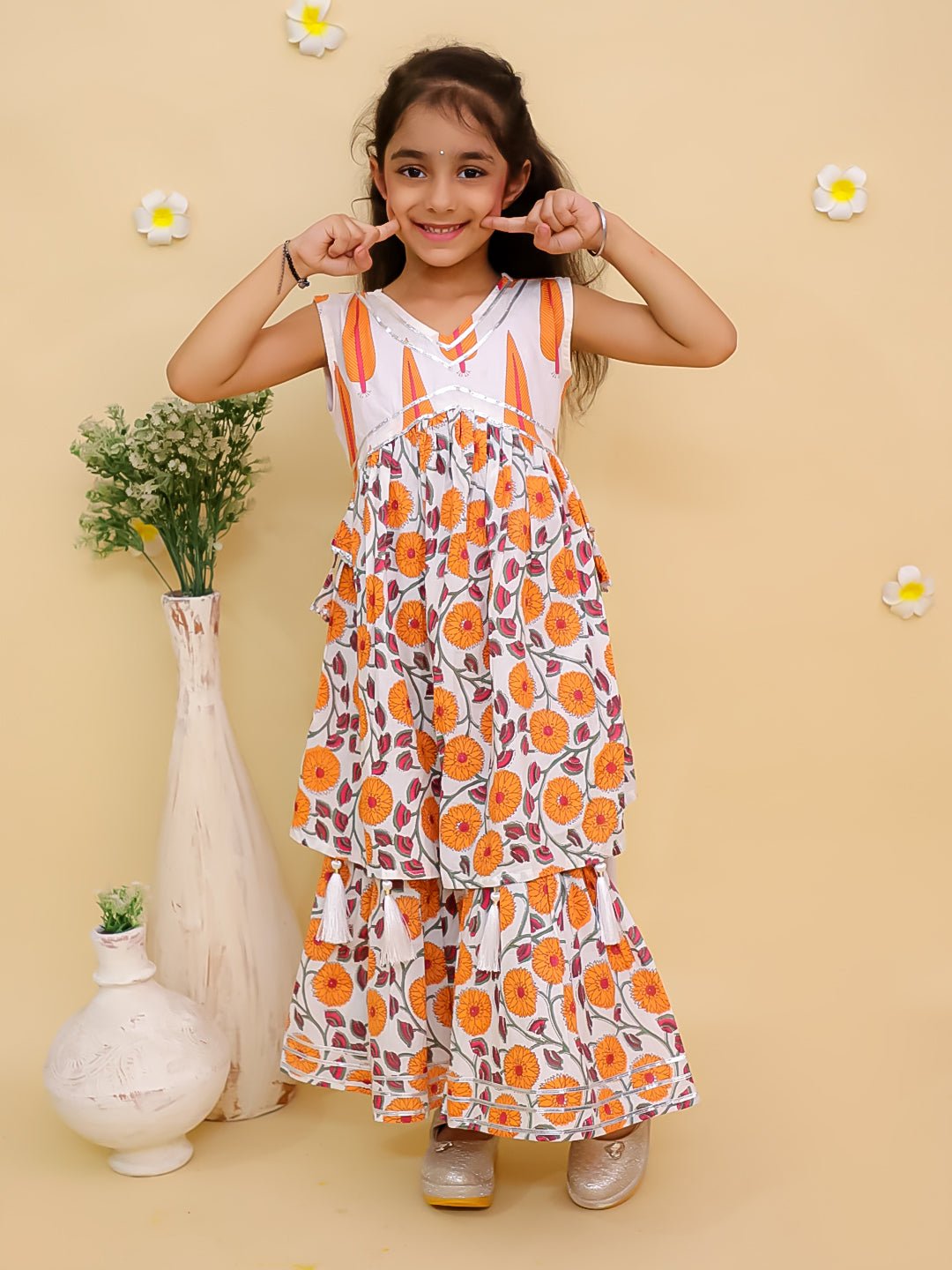 Ethnic Set - Narangi Girls Anarkali Kurta Sharara Set and Boys Jacket And Kurta Pajama Set - KES2 - NRNGSBJ