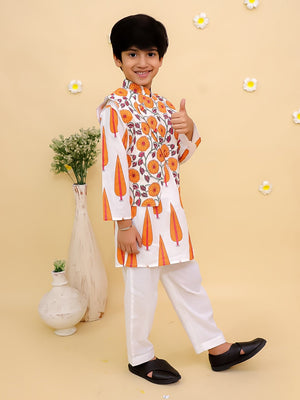Ethnic Set-Narangi Girls Anarkali Kurta Sharara Set with Boys Jacket And Kurta Pajama Set - Twinning Combo