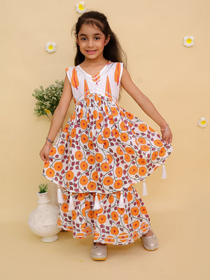 Ethnic Set-Narangi Girls Anarkali Kurta Sharara Set with Boys Jacket And Kurta Pajama Set - Twinning Combo