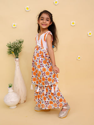 Ethnic Set-Narangi Girls Anarkali Kurta Sharara Set with Boys Jacket And Kurta Pajama Set - Twinning Combo