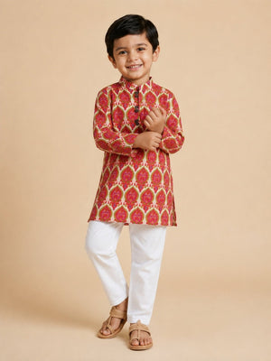 Ethnic Set- Rang Bagh Girls Anarkali Kurta Set with Boys Kurta Pajama Set - Twinning Combo