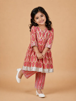 Ethnic Set- Rang Bagh Girls Anarkali Kurta Set with Boys Kurta Pajama Set - Twinning Combo