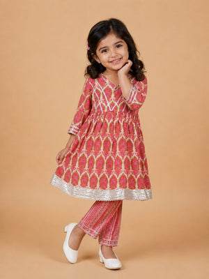 Ethnic Set- Rang Bagh Girls Anarkali Kurta Set with Boys Kurta Pajama Set - Twinning Combo