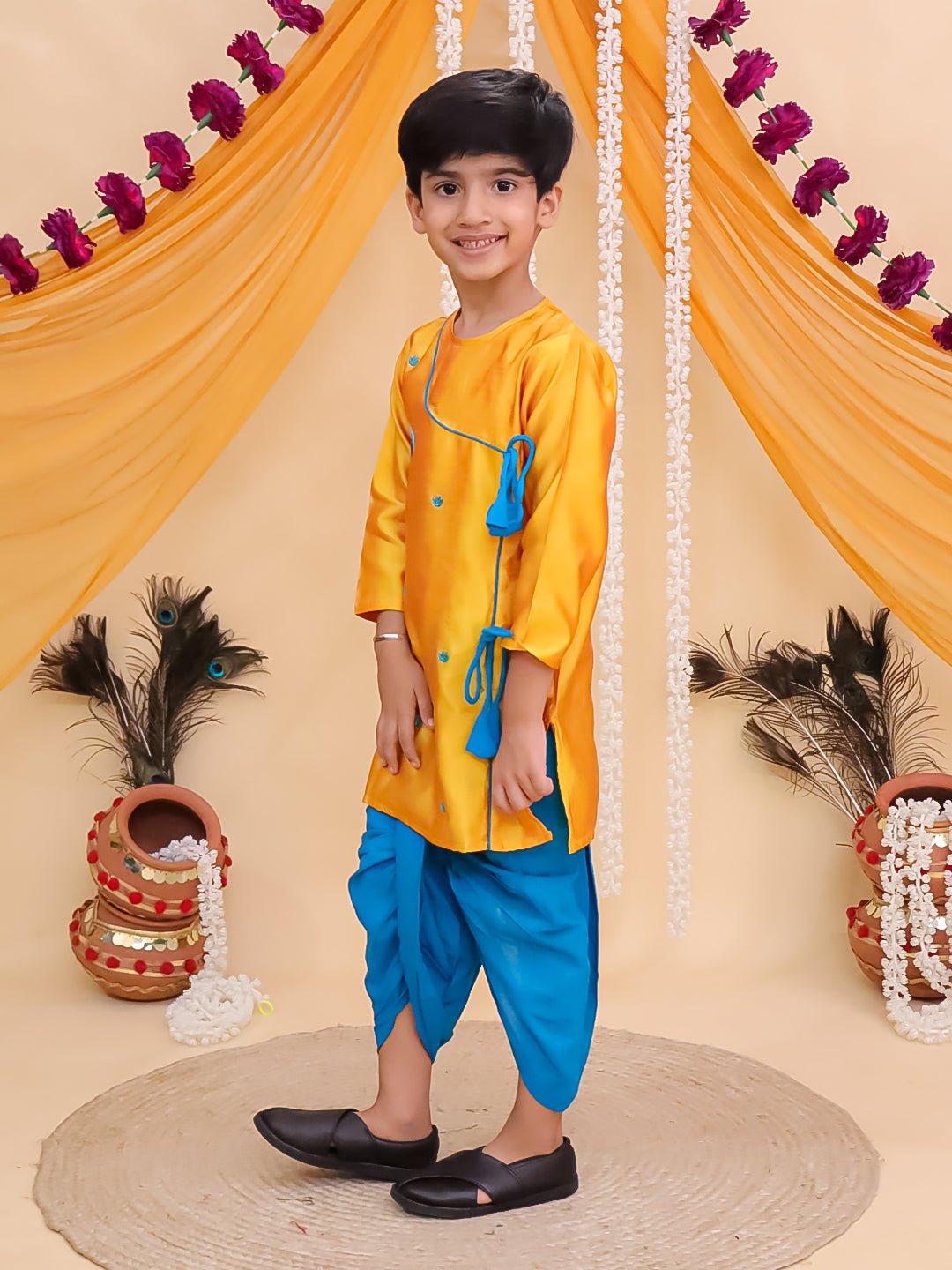 Ethnic Set - Rang Radha Girls Embroidered Lehenga Set and Vrindavan Vibe Boys Kurta Set - KES - BK - RGELVBK