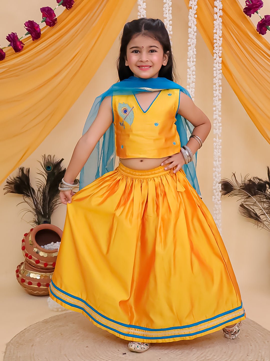 Ethnic Set - Rang Radha Girls Embroidered Lehenga Set and Vrindavan Vibe Boys Kurta Set - KES - BK - RGELVBK