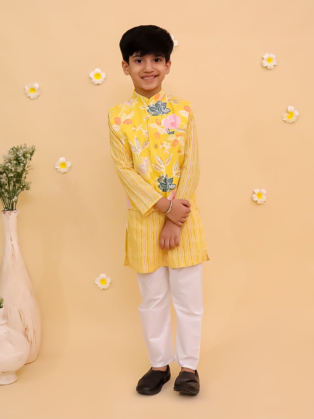 Ethnic Set - Ray of Style Girls Anarkali Sharara Set with Boys Jacket And Kurta Pajama Set - KES2 - RYOSGABJ