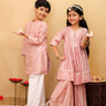 Ethnic Set - Rosé Radiance Boys Silk Kurta Pajama Set with Girls Anarkali Sharara Set - KES2 - RRBRRG