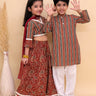 Ethnic Set - Rust Kalamkari Girls Lehenga Set and Boys Kurta Set - KES2 - RSKGLBK