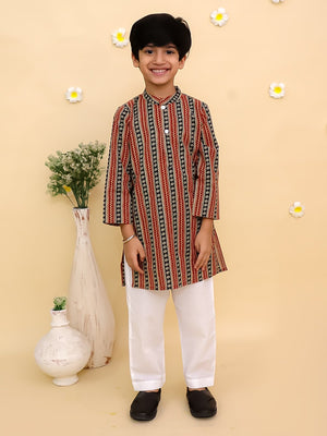 Ethnic Set-Rust Kalamkari Girls Lehenga Set with Boys Kurta Set - Twinning Combo