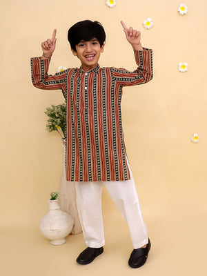 Ethnic Set-Rust Kalamkari Girls Lehenga Set with Boys Kurta Set - Twinning Combo