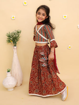 Ethnic Set-Rust Kalamkari Girls Lehenga Set with Boys Kurta Set - Twinning Combo
