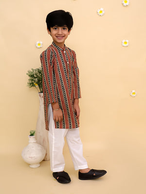 Ethnic Set-Rust Kalamkari Girls Lehenga Set with Boys Kurta Set - Twinning Combo