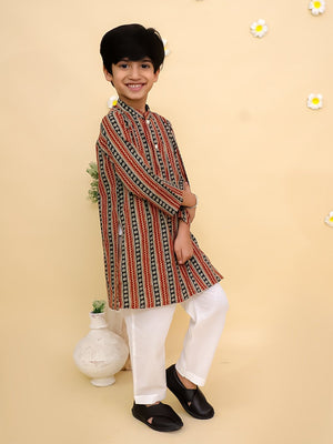 Ethnic Set-Rust Kalamkari Girls Lehenga Set with Boys Kurta Set - Twinning Combo
