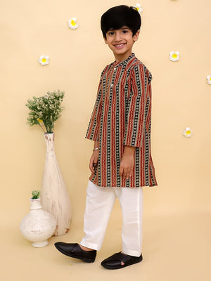 Ethnic Set-Rust Kalamkari Girls Lehenga Set with Boys Kurta Set - Twinning Combo