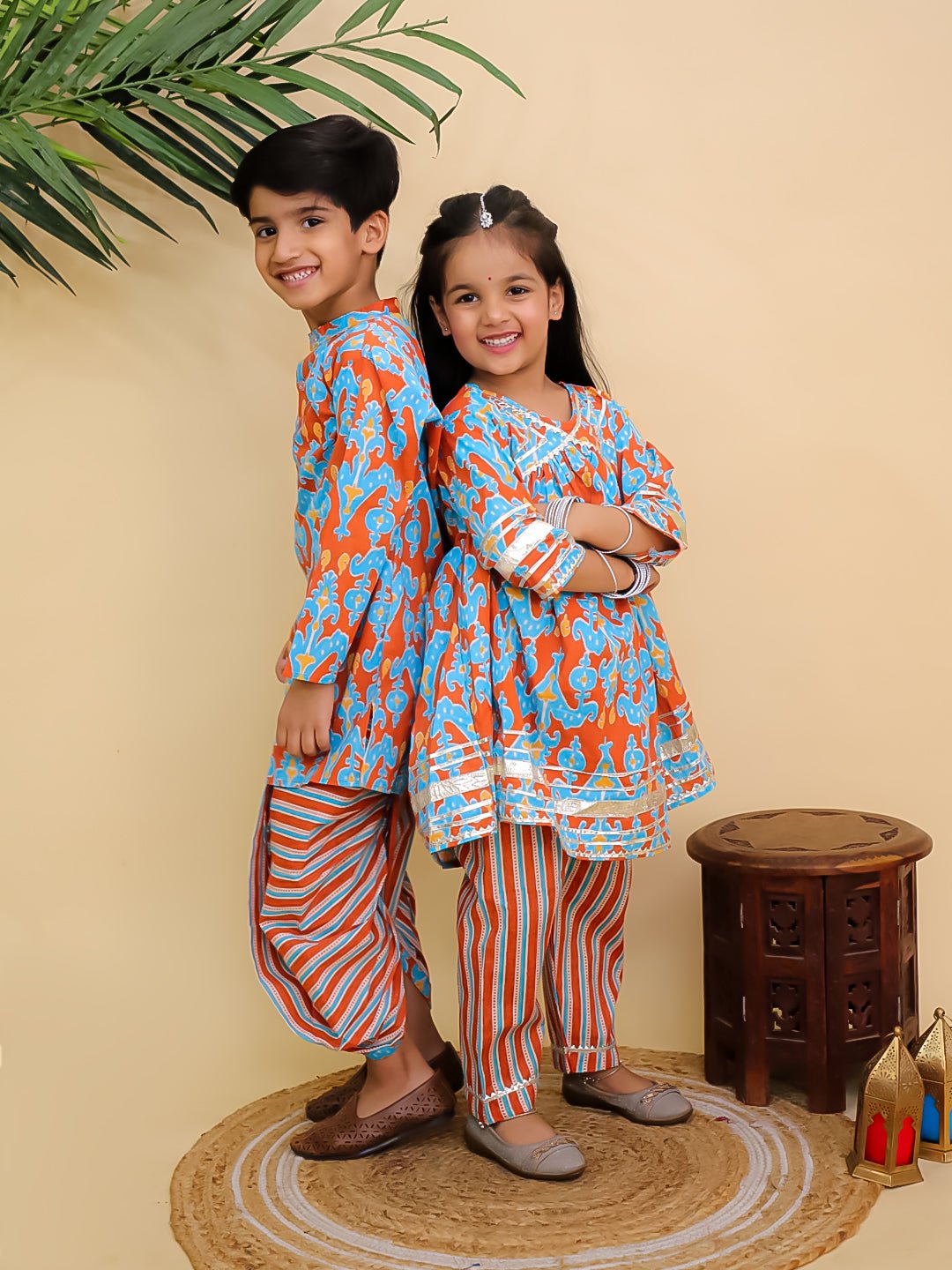 Ethnic Set - Rustic Roots Boys Dhoti Kurta and Girls Anarkali Kurta Set - Twinning Combo